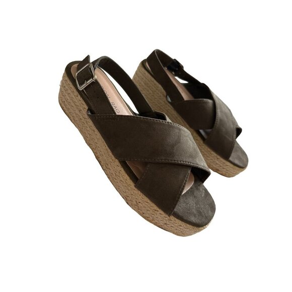 London Rag Green Espadrilles Sandals NEW Leather Crossover Straps Slingback 8 - Picture 5 of 10